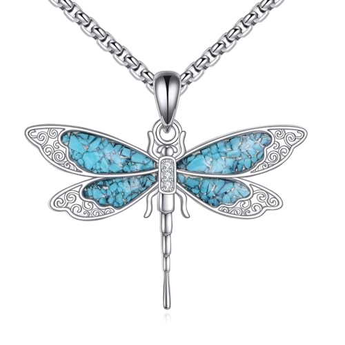 ONEFINITY Dragonfly/Butterfly Necklace 925 Sterling Silver Turquoise Pendant Necklace Jewelry Gifts For Women Men