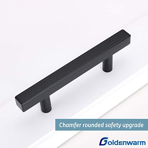 Goldenwarm Drawer Pulls Black Square Cabinet Hardware Lsj22Bk76 Matte Black Kitchen Cupboard Handles Door Handles And Pulls,3 Inch (76Mm) Hole Centers,18 Pack #TOP2
