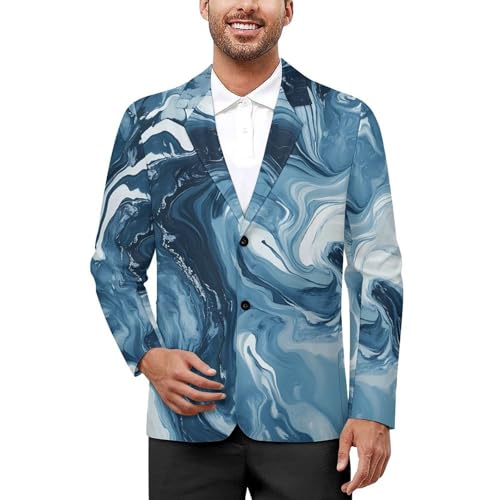 Swirling Marble Pattern Classic Suits Blazer for Men Business Tuxedo Jacket Sport Coat Two Buttons