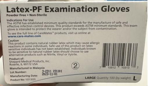 CareMates Disposable Medical Exam Gloves Latex Powder Free Large - 100 ct, Pack of 3