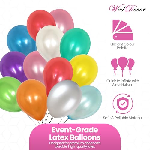WedDecor 100pcs Latex Balloons 10" Large Assorted Bright Colours Air or Helium Use Colourful Party Balloons For Kids Birthday Party Anniversary Wedding Decoration Accessory (Multicolour) - Image 2