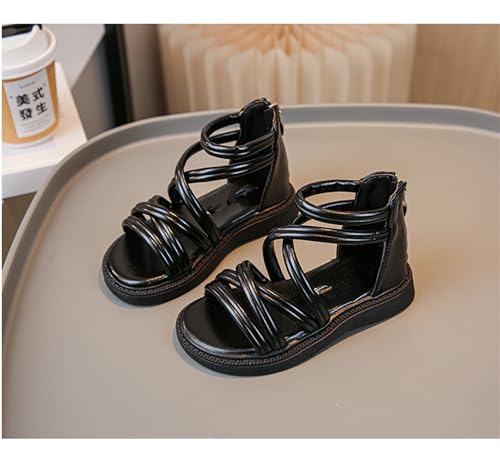 He&Yingmin Girls Roman Sandals Open Toe Zipper Flat Heel Cross Strap Kids Summer Sandal Shoes3