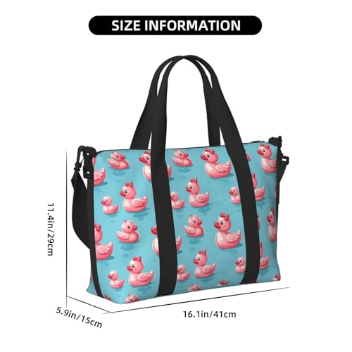 Laptop Tote Bag for Women Work - Cute Duck Pink Print Weekender Overnight Bags for Women Travel, Gym Duffle Bag for Men, Personal Item Crossbody Travel Bags for Men Carry On2