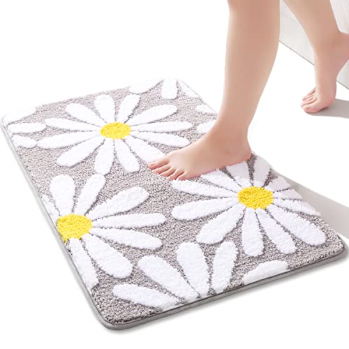 QJHOMO Grau Badezimmerteppich Niedliche Gänseblümchen Badematte...