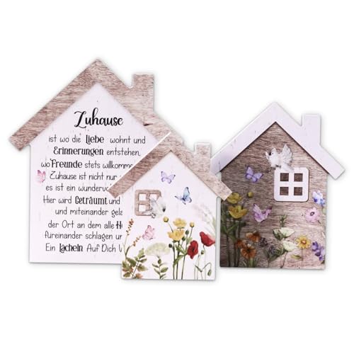 Putuo Decor Haus Deko 3er Set aus PVC in Holzoptik, Freistehende Deko-Häuser, Moderne Wohnungsdeko für Wohnzimmer Regal Kommode Fensterbank Flur Küche Büro, Geschenk zum Einzug