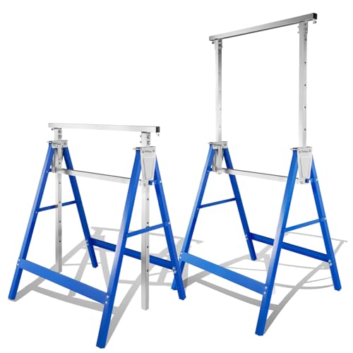 Jaxguom Lot de 2 tréteaux de travail réglables en hauteur sur 7 niveaux (80-130 cm), Tréteau d'échafaudage 400 kg par paire, pliable pour la maison,...