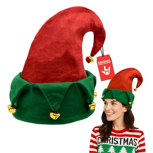 Nicky Bigs Novelties Light Up Elf Hat Jingle Bell Hat Red And Green Elf Christmas Hats Elf Costume Accessories Funny Hats For Adults