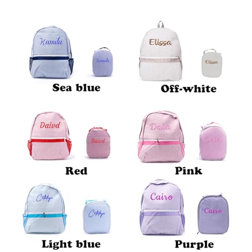 seersucker backpack, seersucker lunch box, personalized seersucker backpack, boy birthday gift, diaper bag, Red, 2-piece set3