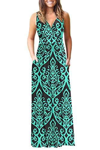 Image of AUSELILY Maxi Dresses for Women Summer Casual Sleeveless V Neck Wrap Dress | Sleeveless Long maxi dress with wrap V neck & side pockets, for formal cocktail, beach & casual daily wear