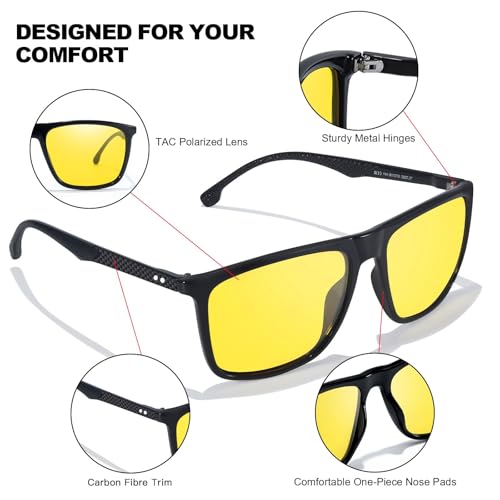 IGnaef Men Night Vision Pro Glasses for Driving Anti Glare Polarized Yellow Nighttime Glasses IF72024