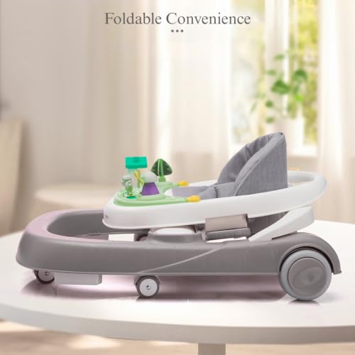 Image of Little Olive Baby Walker for Kids | Adjustable Height Baby Walking Support with Interactive Activity Toy Tray, Comfortable Padded Seat & Smooth Multi-Directional Wheels | Walker for Baby Boys & Girls - Grey