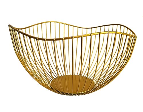 Grand panier à fruits en métal ondulé pour comptoir de cuisine, bol à fruits, panier de rangement pour fruits et légumes, utilisé pour contenir des fruits, des légumes et du pain (doré)