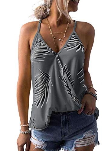 Dokotoo Womens Tanks Casual Spring Fashion Ladies V Neck Sleeveless Sexy Camisole Leaf Print Summer Tanks Tops Vest Blouse Shirts Grey Small