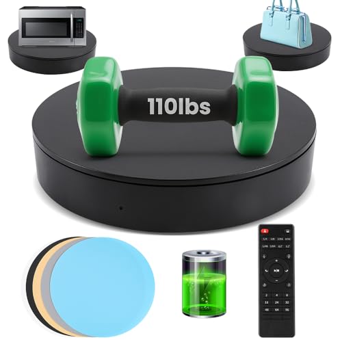 Flyrivergo Photography Turntable 13.7inch/110lb, Rechargeable Battery, Powered, Motorized Rotating Display Stand with Remote Control, 360 Degree Large Display Turntable (Black)