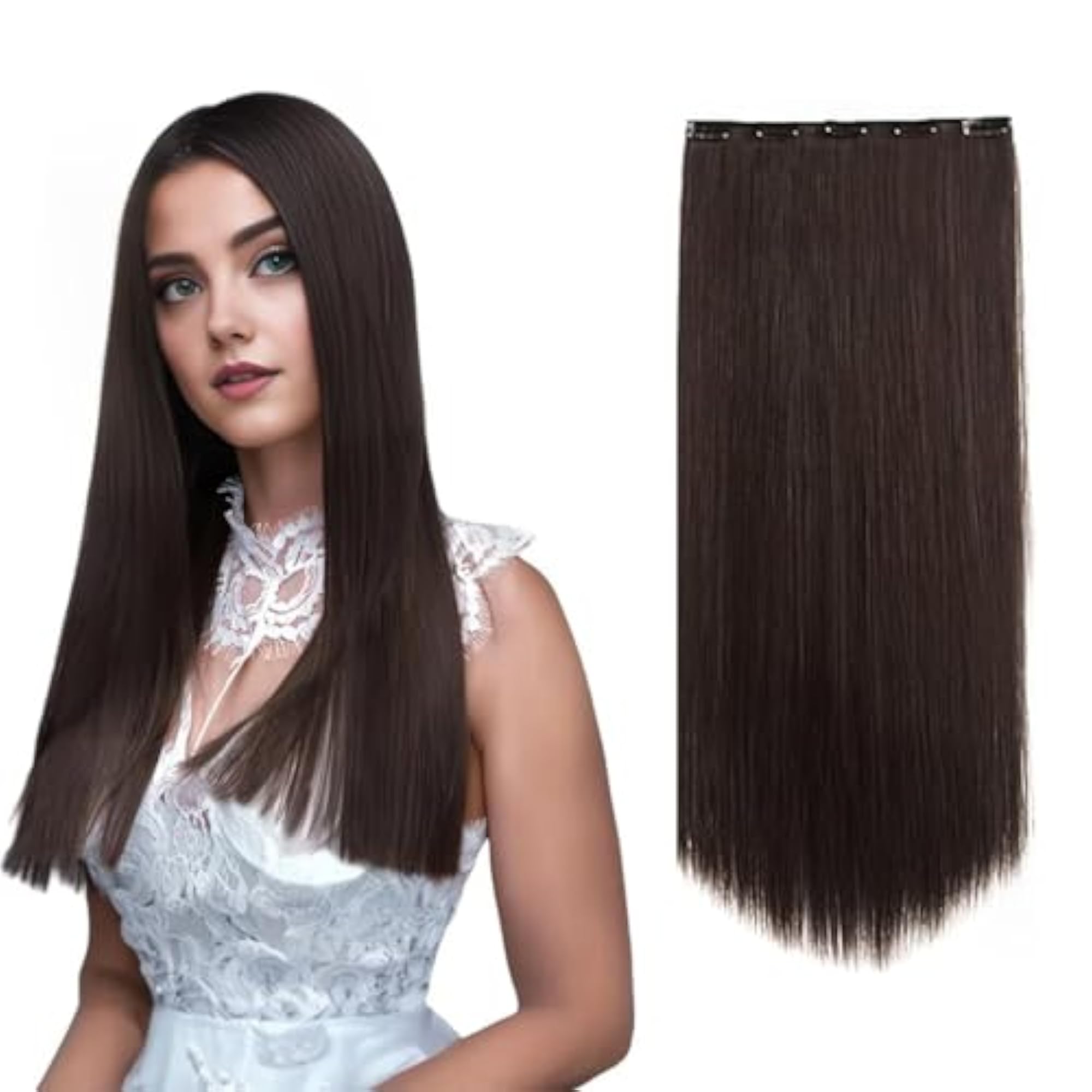 Brown 5 Clips 22" Straight Hair Extension, Natural Brown