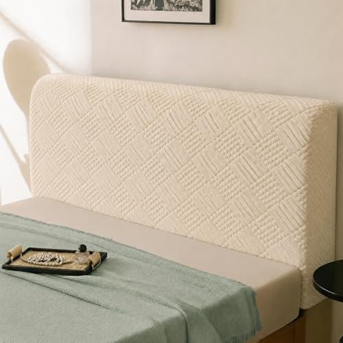 Image of HOMETHREADS Stretchable Lycra /Velvet | Soft, Dust-Proof & Wrinkle-Resistant Bed Back Protector | Fits Leather, Wooden & Fabric Bedsides | for 5ft to 6.5ft Beds (Cream, 175x65cm)