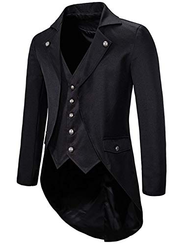 Mens Vintage Tailcoat Jacket Goth Long Steampunk Formal Gothic Victorian Frock Coat Costume for Halloween
