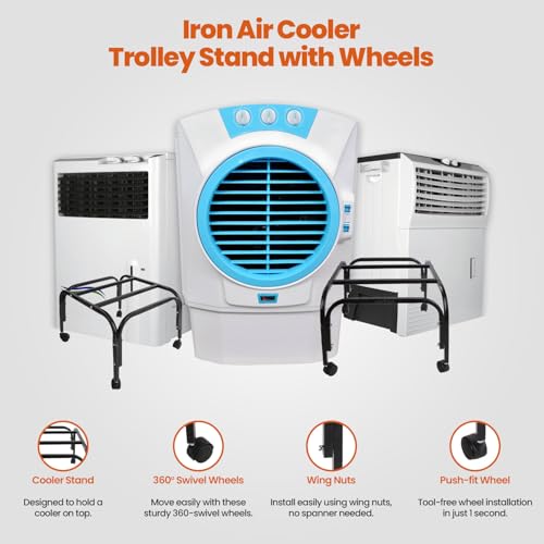 Image of Shop4Ever Heavy Duty Metal Cooler Stand with 360 Rotating Wheels | Up to 120 KG Load Capacity | Rust-Resistant Base | Suitable for Room & Desert Coolers (Black) (Black)