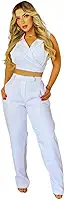 Conjunto Feminino com Blusa de Gola e Detalhe com Calça, Branco