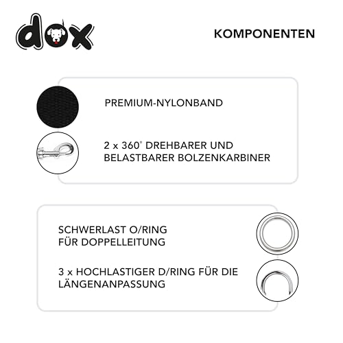 DDOXX Nylon Hundeleine - 2m, 3fach verstellbare Hundeleine für alle Hundegrößen - XS (Schwarz)