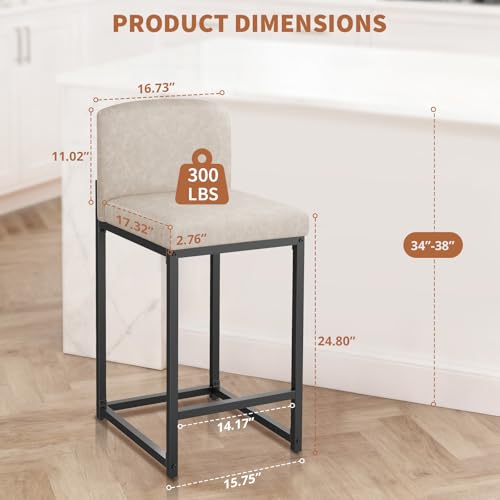 Butacos modernos IDEALHOUSE, juego de 4 unidades, con respaldo, tapizados en cuero sintético, para isla de cocina y bar en casa, estructura metálica, color beige miniatura 2