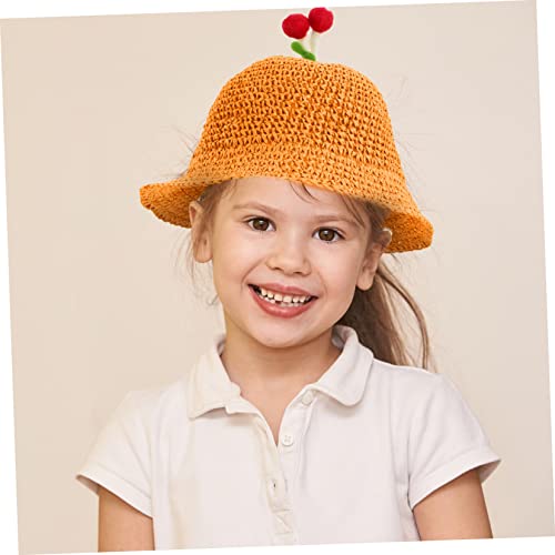 BESPORTBLE Summer Boys and Girls Mushroom Decor Sun Protection Hat Soft Comfortable Straw Cotton Material Orange3