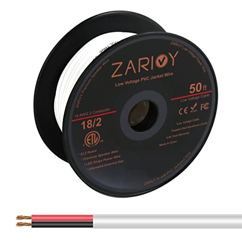 50 Feet 18 Gauge 2 Conductors Red Black Wire with Fire Resistant CL2 White Jacket