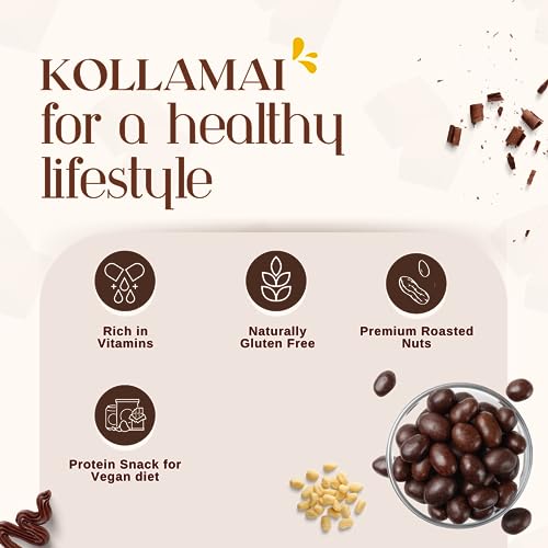Image of Kollamai Chocolate Crunchy Peanut Butter No Sugar No Salt 26g High Protein Crispy Gluten Free No Artificial Sweeteners Vegan Energy Booster made with Roasted Peanuts Small Pack Can 375g (Pack of 1)