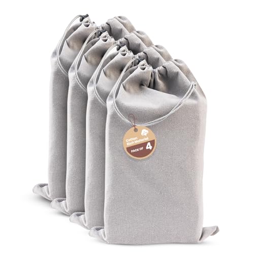 Image of LFH Cotton Rich Shoe Storage Bags with Drawstring, Dustproof Breathable Reusable Organizer, Perfect For Travel, Dorm, Hotel, College, Gym, Easy to Carry, Machine Washable 12 inchx17 inch (Pack of 4) - Grey