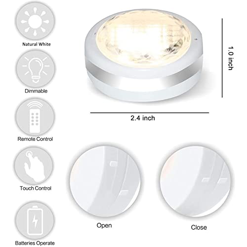 Image of Starxing 6PK Puck Lights with Remote, Battery Operated Under Cabinet Lighting, 4000K Natural White