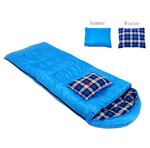 SHOPTOP Saco de Dormir del sobre con Capucha Saco de Dormir de Franela de Dormir Que acampa Bolsa de Franela de algodón del Saco de Dormir para Adultos con algodón Almohada y Bolsa de Almacenamiento Cover