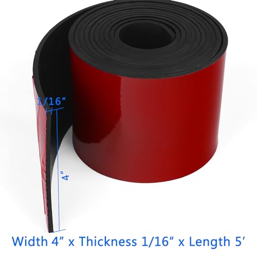Image of WochiTV Adhesive Solid Rubber Strips, 4 inch Wide x 1 /16 inch Thick x 60 inch Long Self Stick Black Neoprene Rubber Rolls Perfect for DIY Insulation Cushion Gasket, Sealing, Liner, Weather Striping