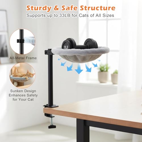 Lit pour chat de bureau ajustable avec panier chat pivotant et hamac doux - 7
