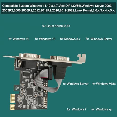 Scheda Porta Seriale PCI Express DB9 a 2 Porte per XP, Vista,7, 8.x, 10, 11 32/64bit per Linux, Scheda di Espansione Seriale PCIe Scheda Controller Host Seriale PCIe