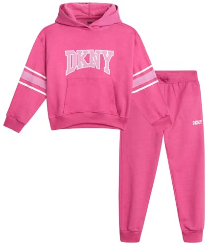 DKNY Baby Girls' Jogger Set - 2 Piece Fleece Pullover Hoodie Sweatshirt and Jogger Pants for Infants and Toddlers (12M-6X)