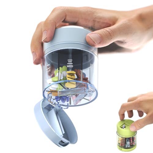 3-in-1 Travel Pill Organizer, 7-Day Portable Pill Box with Cutter and Labels, Compact Medicine Dispenser for Daily Medication, V