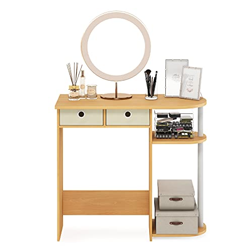 Image of Furinno Go Green Desk, 31.5 inch Wide Gaming Desk with 2 Side Shelves and Storage Bins, Computer Desk, Office Desk for Home Office, Study Room, Dorm, Bedroom, Beech