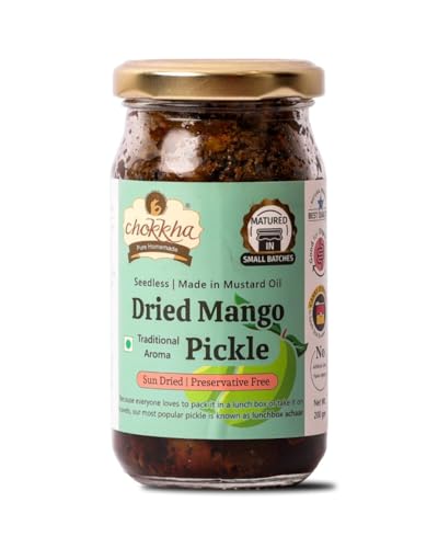 Image of Chokkha Traditional Homemade Dried Mango Pickle (Aam) | Sukha Aam ka Achar | Authentic Indian Taste | Traditional Family Recipe | No Vinegar, Additives or Preservatives | Sundried and Freshly Grounded Spices | Handcut and Pure Homemade | Seedless (No Guthli) | 200 Gm