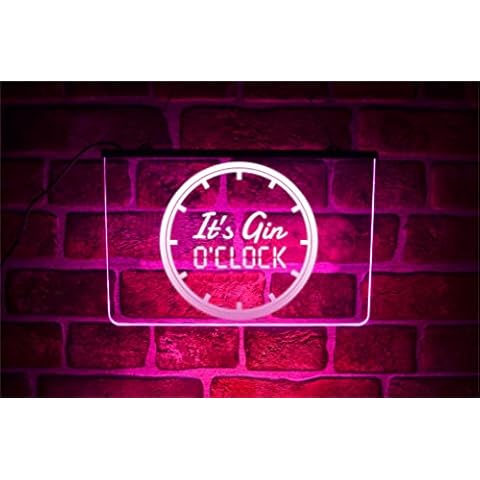Gin O'Clock LED Neon Light Up Sign | Hanging Display Decor For Home Bar or Pub Cover
