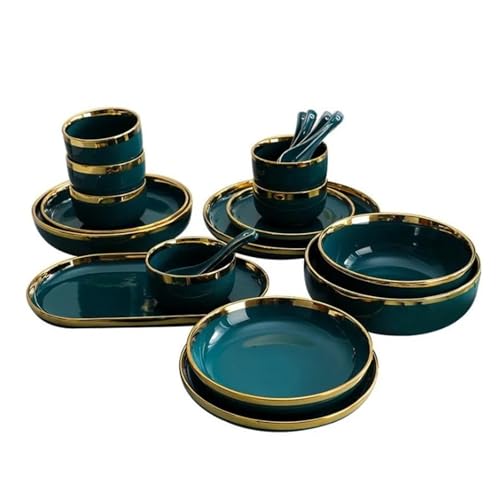 Juego De Vajilla Plato de cerámica verde, platos for comida carne, cuencos, plato cena, vajilla porcelana, juego for hotel familiar(Cup and saucer)