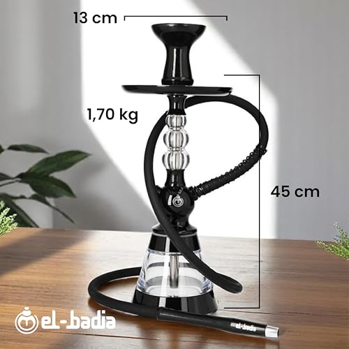 Chicha EL-BADIA CELESTE Deep Black 45cm avec vase acrylique léger - 5