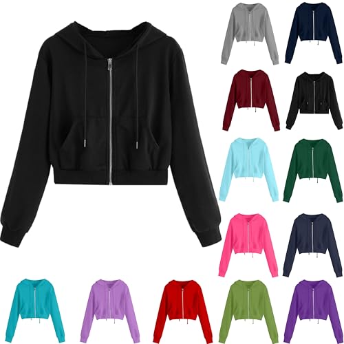 angebote des tages heute Hoodie Damen Sexy Crop Sweatjacke Zipper...