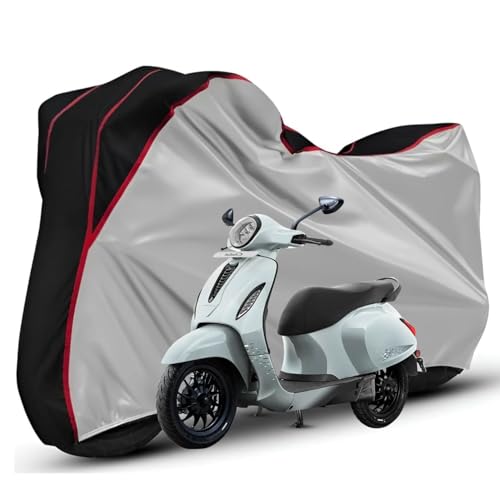 Image of Waterproof Bike Body Cover Compatible with Bajaj Chatak Dustproof Scratchproof - Motorcycle Cover for Two Wheeler, Outdoor Full Cover with UV, Duty, Rain Protection (Silver Top Black)