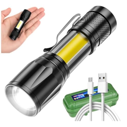 Lanterna LED Recarregável USB Caixa Protetora Luz Brilhante Preto Camping Vigilante Lanterna Tática