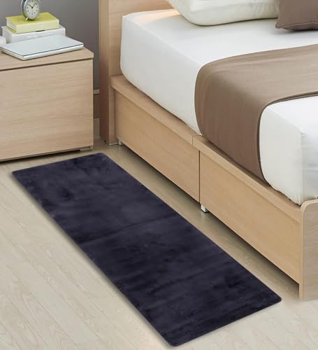 Image of Pano Fur Stylish Anti -Skid Backing Super Soft Runner for Bathroom, Kitchen & Living Room Runner, Anti -Skid, Bedside Runner for Bedroom, Floor, Home Decoration, Cashmere 50X150 Cm, Dark Grey