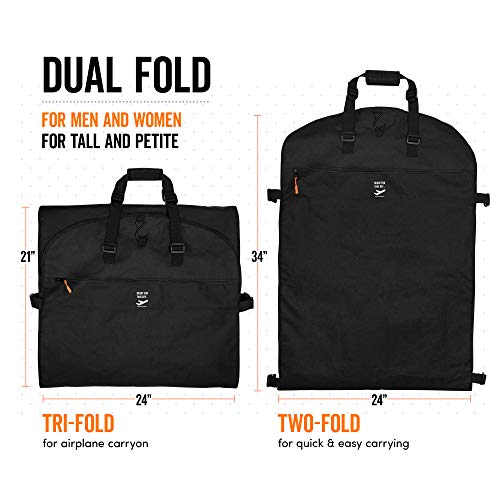 Trifold 66 Inch Women Travel Garment Bag With 7 Pockets | Extra Long Wedding Dress, Formal, Evening, Ball Gown | Hanging, Breathable, Foldable | Full Length Traveling Carry On For Clothes #TOP1
