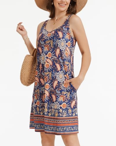 Image of ANYFITTING Built in Bra Summer Dresses for Women 2025 Casual Short Dress with Pockets Mini Floral Sundresses