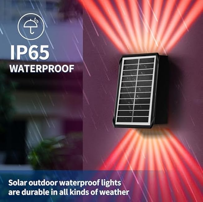 Solar Wall Lights, Up and Down Lighting Outdoor Light Waterproof IP65, Solar Fence Light for Yard Garden Garage Pools Deck (2LED-Multi-Colored, 4PACK)