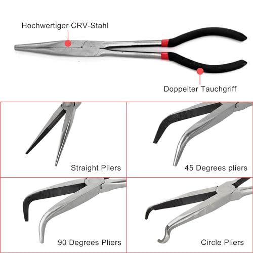 4-Piece Long Nose Pliers Set: 11 Inch Straight Needle Nose Pliers, 45 Degrees - Image 2