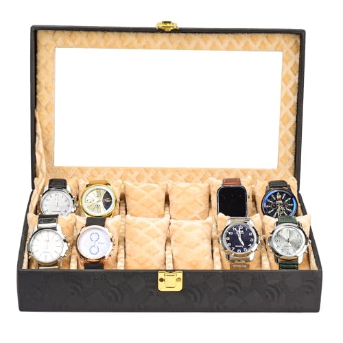 Image of NAAZS Trendy Watch Box Organizer for Men & Women Black Leatherette Watch Storage Case with Transparent Lid Holds 12 Watches Stylish Wrist Watch Display,Organizer,Case,Box